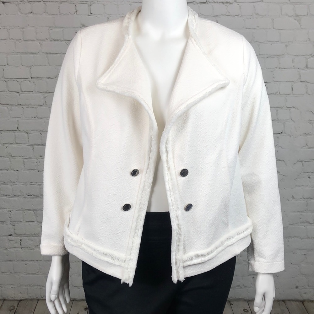 0X 2X Calvin Klein White Textured Knit Jacket Plus - Picture 2 of 7